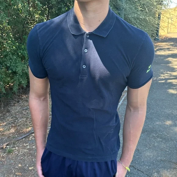 GUCCI SHOOTING LUCKY STAR NEON VOLT GREEN NAVY BLUE UNIFORM POLO SHIRT TENNIS S - Picture 14 of 16